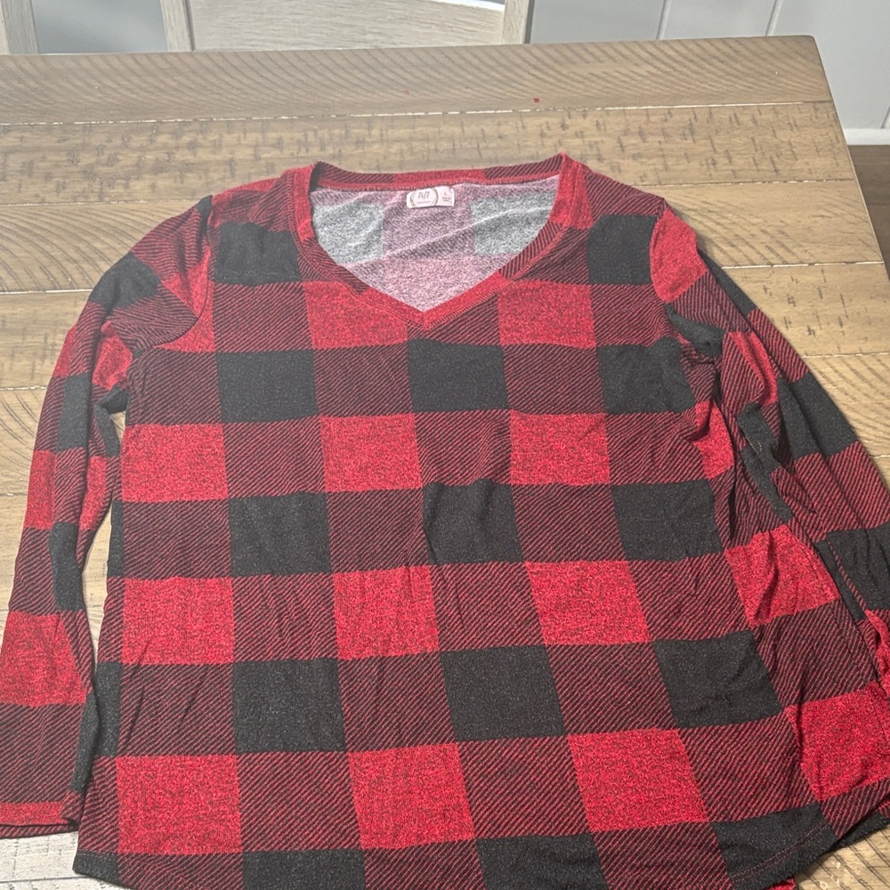 Maurices Red and Black Checkered V-Neck Top